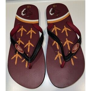 Virginia VA Tech VT Mens Hokie Flip Flops Sz 12 Logo Maroon Gold